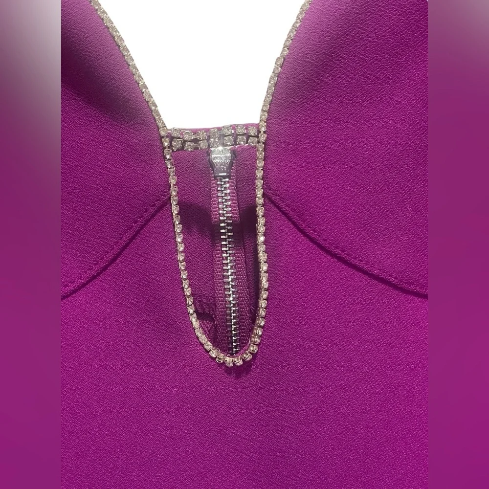 Karen Millen Purple Bodycon diamante trim midi spaghetti strap dress NWT $480 - Picture 13 of 13